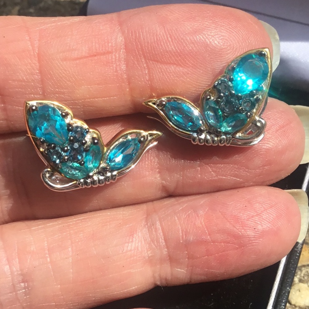 NWOT Gems en Vogue 3.80 TCW Natural Paraiba & London Blue Topaz Butterfly Earrin